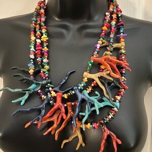Colorful Necklace-Natural shells Coral Accents-NEW-11”drop-WOW-Feast your eyes!